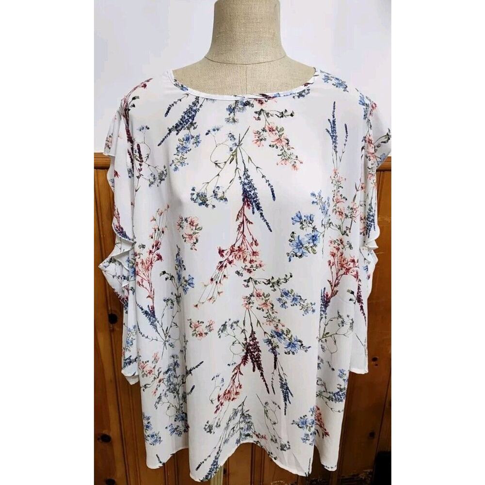 GORGEOUS BLOUSE Cold Shoulder Sheer Summer Blossom Floral Capsule Designer Plus